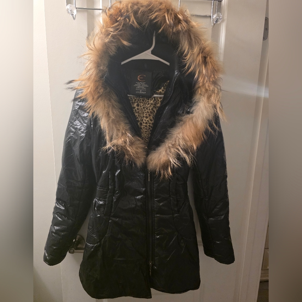 Black Faux Fur Trimmed Women's Jacket